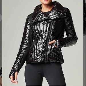NWT Blanc Noir Motion Panel Puffer Jacket in Shiny Black Women’s S MSRP $180
